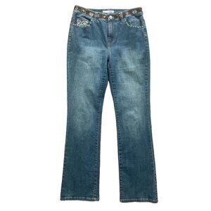Chico's Platinum Navajo High Rise Western Jeans With Beaded Waistband & Pockets